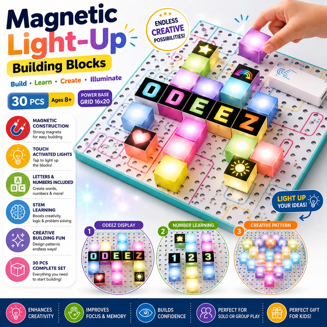 Magnetic Light-Up Building Blocks 30 PCS STEM Learning Set